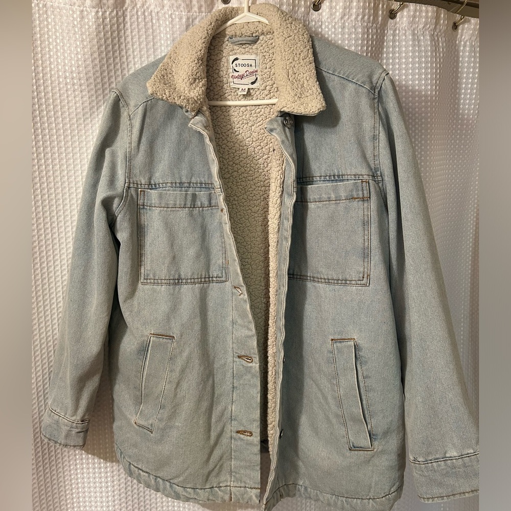 STOOSH Vintage Denim Sherpa-Lined Jacket